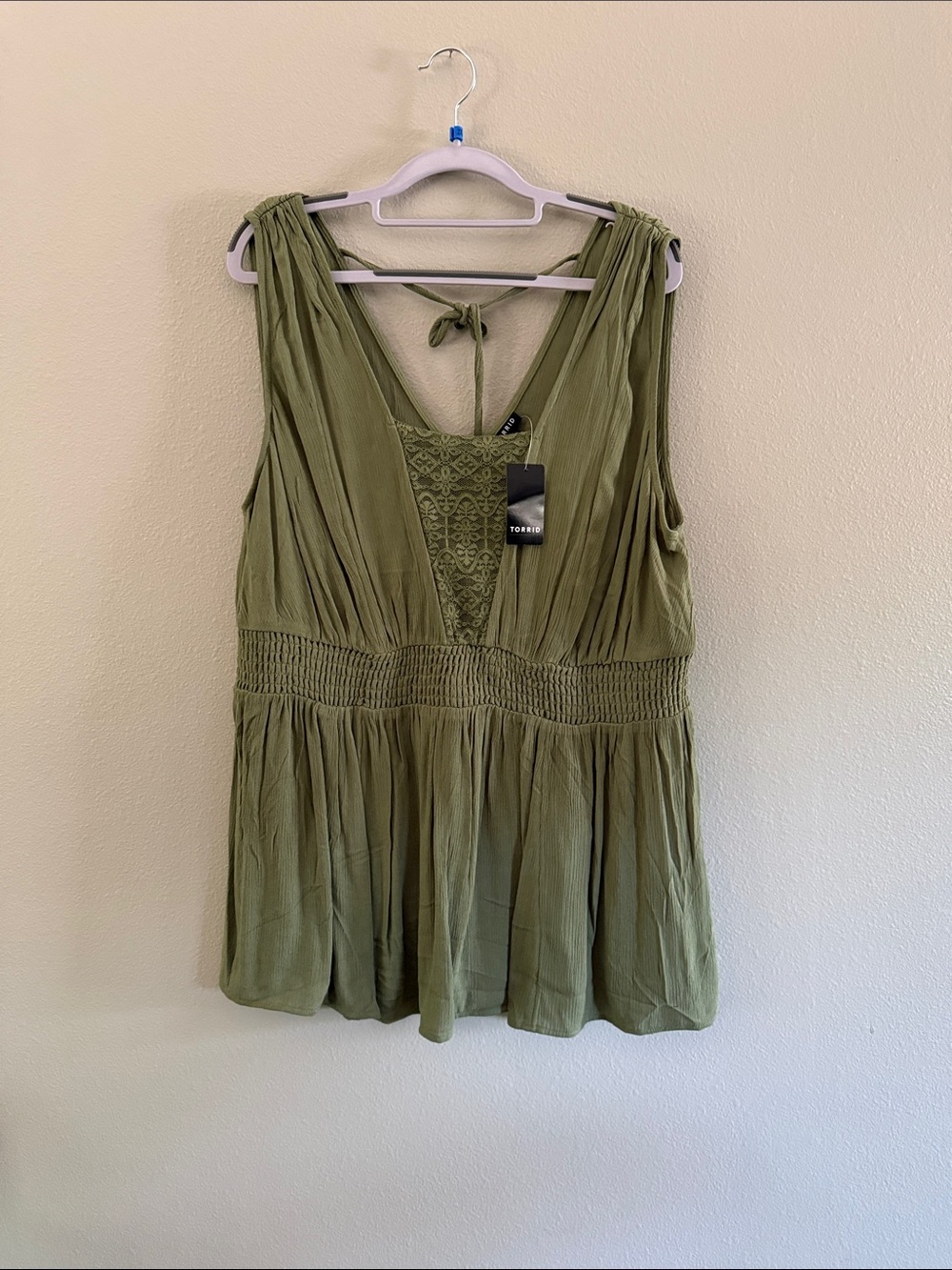 torrid Olive Green Sleeveless Tank with Lace Insert